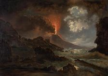 Vesuvius eruption at night with a view of the Scuola di Virgilio, 1822. Creator: Joseph Rebell