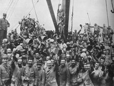 Vive la France: French troops on board a transport going to the Dardanelles 1915