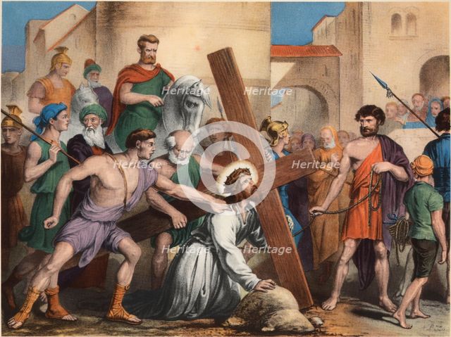 Via Crucis. Third station. Jesus falls the first time. Drawing by Pascual. Barsal Editions, Barce…