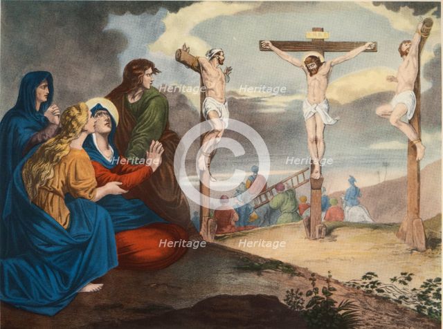 Via Crucis. Twelfth Station. Jesus dying on the cross. Drawing by Pascual. Barsal Editions, Barce…