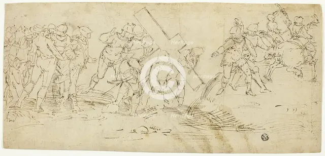 Via Crucis; Christ Falling Beneath the Cross (recto) Sketch of Male Nude (verso), 1560/70. Creator: Unknown.