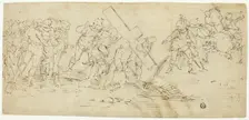 Via Crucis; Christ Falling Beneath the Cross (recto) Sketch of Male Nude (verso), 1560/70. Creator: Unknown