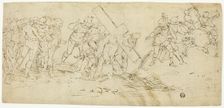 Via Crucis; Christ Falling Beneath the Cross (recto) Sketch of Male Nude (verso), 1560/70. Creator: Unknown
