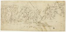 Via Crucis; Christ Falling Beneath the Cross (recto) Sketch of Male Nude (verso), 1560/70. Creator: Unknown