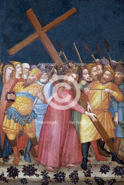 Via Crucis' detail of the fresco murals by Ferrer Bassa preserved in the Chapel of St. Michael of…