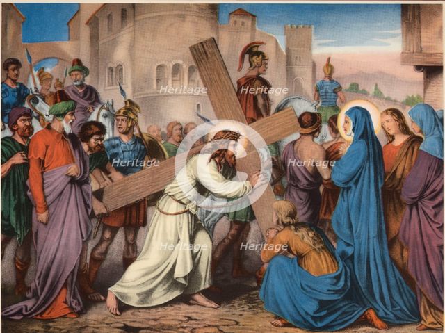 Via Crucis. Fourth station. Jesus meets His Blessed Mother. Drawing by Pascual. Barsal Editions, …