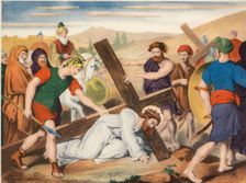 Via Crucis. Seventh station. Jesus falls the second time. Drawing by Pascual. Barsal Editions, Ba…