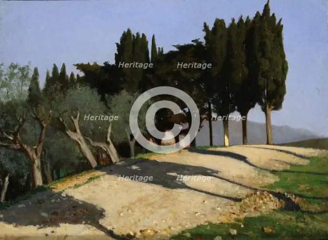 Via di campagna con cipressi, 1862. Creator: Abbati, Giuseppe (1836-1868).