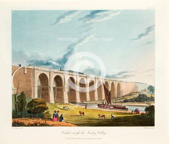 Viaduct across the Sankey Valley, Warrington, Cheshire, February 1831.  Creator: Thomas Talbot Bury.