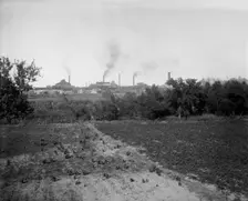 Viaduct and bottle works, Streator, Ill., 1901 Oct 11. Creator: Unknown