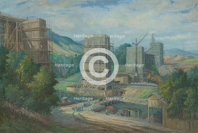 Viaduct construction near Ruzín, 1953. Creator: Peter Konecný.