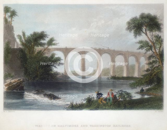 Viaduct on the Baltimore & Washington Railroad, c1838. Creator: Henry Adlard.