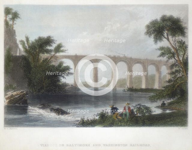 Viaduct on the Baltimore & Washington Railroad, c1838. Artist: Henry Adlard