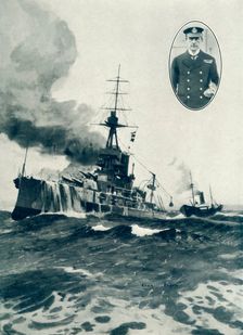 Vice Admiral Sir John Jellicoe's Flagship, Iron Duke, Being Coaled at Sea. Inset: Vice-Admiral Jell Creator: Unknown