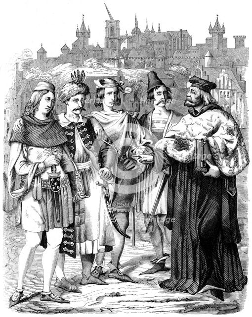 Vice-chancellor and students of different nationalities at the University of Prague, 1849. Artist: Unknown