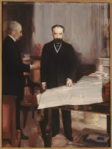 Vice-Rector Greard presenting plans for the new Sorbonne to President Sadi Carnot, 1894. Creator: Alfred Philippe Roll