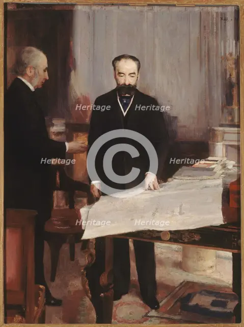 Vice-Rector Greard presenting plans for the new Sorbonne to President Sadi Carnot, 1894. Creator: Alfred Philippe Roll.