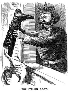 Victor Emmanuel II (1st King of Italy) shaking Leopold II (Duke of Tuscany) out of Italy, 1861
