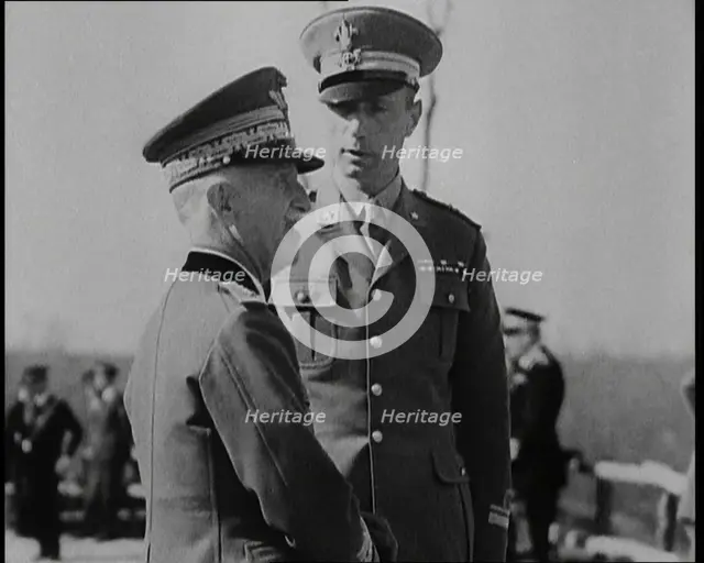 Victor Emmanuel III, King of Italy Talking to a Man in Uniform, 1930s. Creator: British Pathe Ltd.