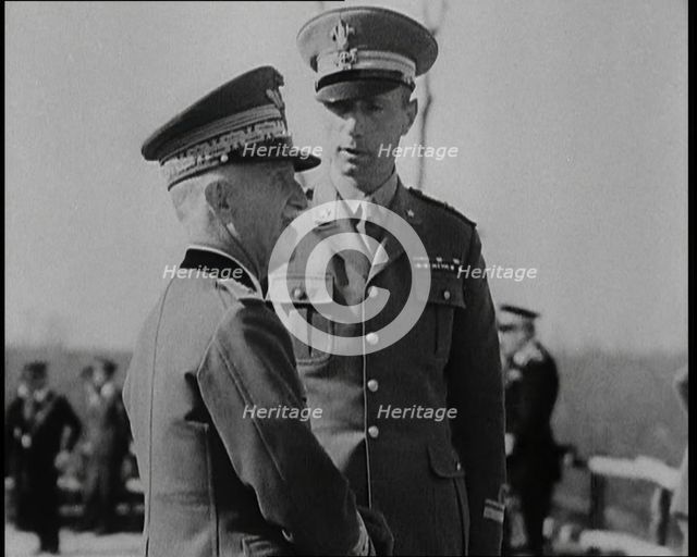 Victor Emmanuel III, King of Italy Talking to a Man in Uniform, 1930s. Creator: British Pathe Ltd.