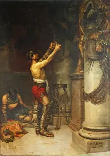 Victorious gladiators offering weapons to guardian Hercules, 1884. Creator: Andrés Parladé
