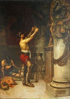 Victorious gladiators offering weapons to guardian Hercules, 1884. Creator: Andrés Parladé
