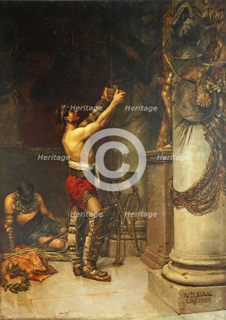 Victorious gladiators offering weapons to guardian Hercules, 1884.  Creator: Andrés Parladé.