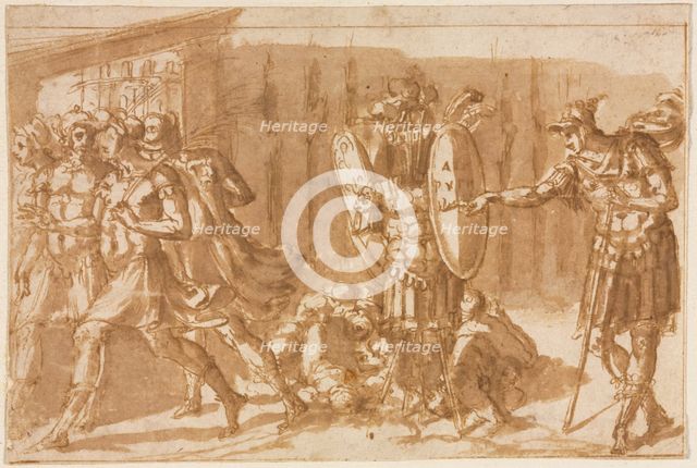 Victorious Soldiers with Trophy, 1550s. Creator: Pellegrino Tibaldi (Italian, 1527-1596).