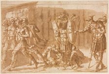 Victorious Soldiers with Trophy, 1550s. Creator: Pellegrino Tibaldi (Italian, 1527-1596)