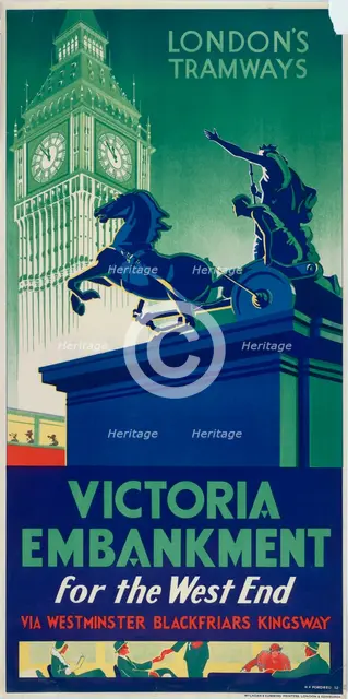 'Victoria Embankment', London County Council (LCC) Tramways poster, 1932. Artist: RF Fordred