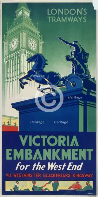 'Victoria Embankment', London County Council (LCC) Tramways poster, 1932. Artist: RF Fordred