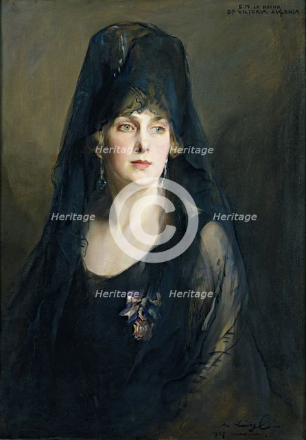 Victoria Eugenie of Battenberg, wearing a mantilla, 1927. Creator: Philip A de Laszlo.