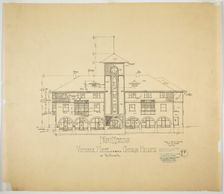 Victoria Hotel, Chicago Heights, Illinois, Front Elevation, 1892. Creator: Adler & Sullivan