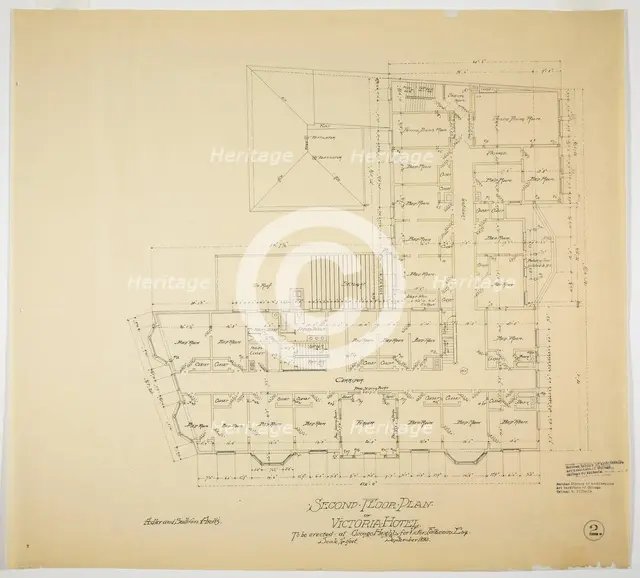 Victoria Hotel, Chicago Heights, Illinois, Second Floor Plan, 1892. Creator: Adler & Sullivan.