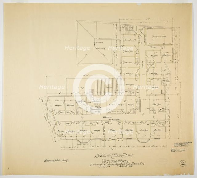 Victoria Hotel, Chicago Heights, Illinois, Second Floor Plan, 1892. Creator: Adler & Sullivan.