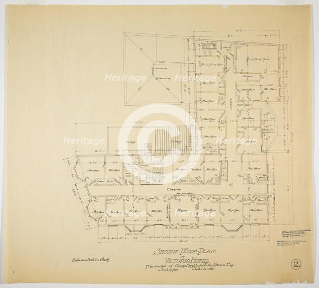 Victoria Hotel, Chicago Heights, Illinois, Second Floor Plan, 1892. Creator: Adler & Sullivan.