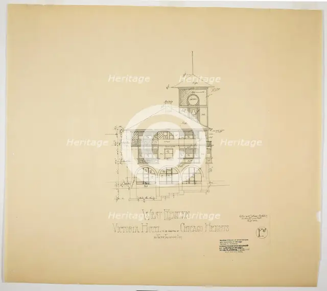 Victoria Hotel, Chicago Heights, Illinois, West Elevation, 1892. Creator: Adler & Sullivan.