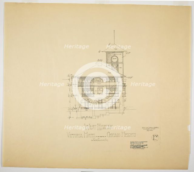 Victoria Hotel, Chicago Heights, Illinois, West Elevation, 1892. Creator: Adler & Sullivan.