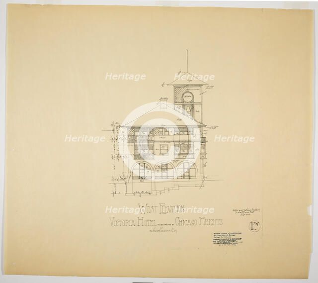 Victoria Hotel, Chicago Heights, Illinois, West Elevation, 1892. Creator: Adler & Sullivan.
