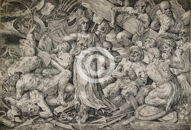 Victoria surrounded by Prisoners and Trophies, 1552. Creator: Frans Floris.