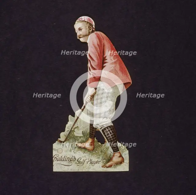 Victorian cut-out advertising Spalding golf balls and clubs, 19th century.  Creator: Unknown.