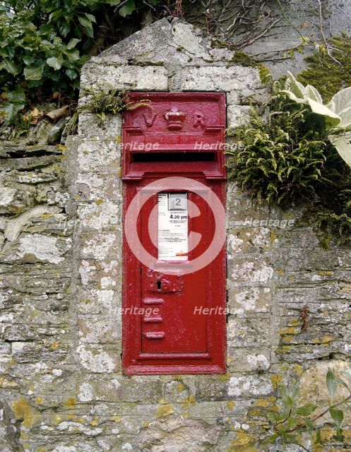 Victorian postbox, Talskiddy, St Columb Major, Cornwall, 2000. Artist: P Williams