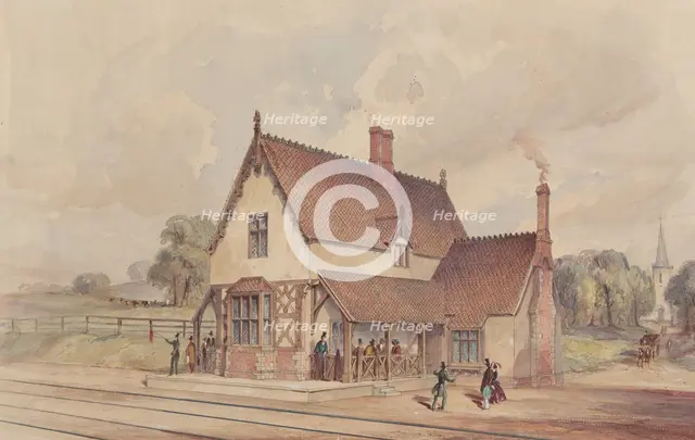 Victorian Rural Train Station and Railroad Crossing, 1844-77. Creator: John Connell Ogle.