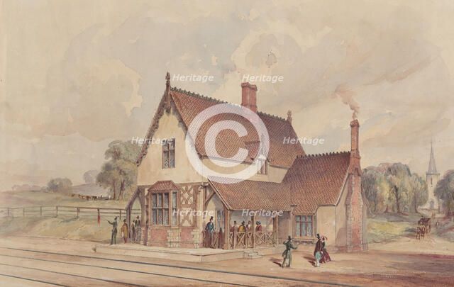 Victorian Rural Train Station and Railroad Crossing, 1844-77. Creator: John Connell Ogle.