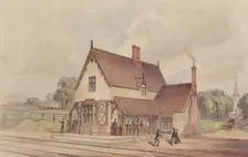 Victorian Rural Train Station and Railroad Crossing, 1844-77. Creator: John Connell Ogle
