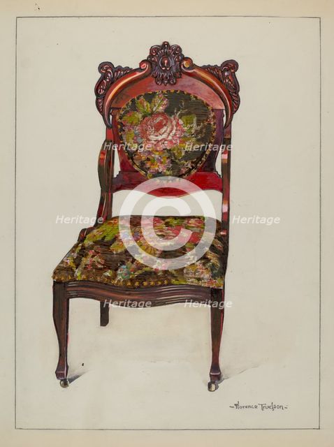 Victorian Upholstered Chair, c. 1937. Creator: Florence Truelson.