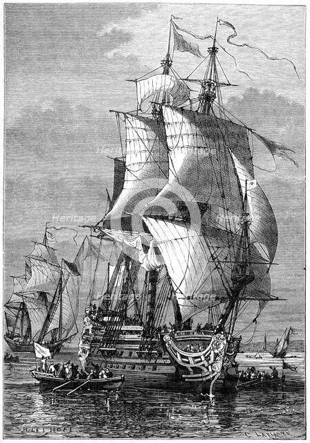 Victory by Abraham Duquesne over Admiral Michel Adriaanzoon de Ruyter, 1898. Artist: Laplante