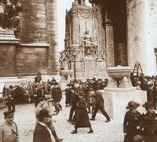 Victory celebration, civilians at the Arc de Triomphe, Paris, France, July 1919