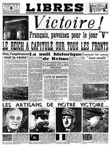 Victory!, front page of Libres newspaper, 9 May 1945