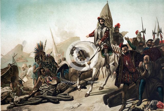 Victory of the troops of Hernán Cortes on Mexico forces led by Cuitláhuac, in the battle of Otumb…